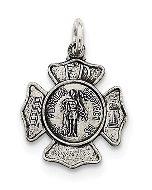 Sterling Silver Saint Florian Badge Medal Charm Pendant (25X15 MM)