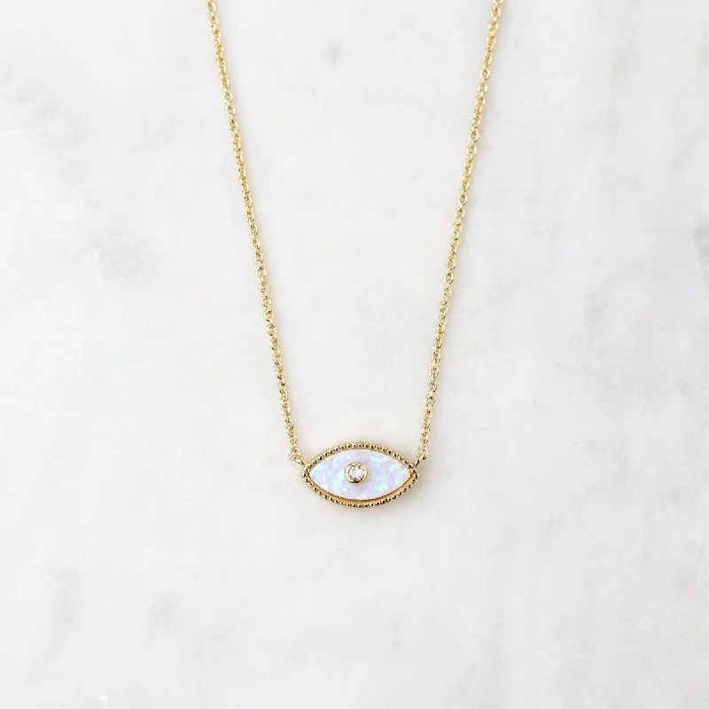 Opal Inlay Evil Eye Pendant Necklace